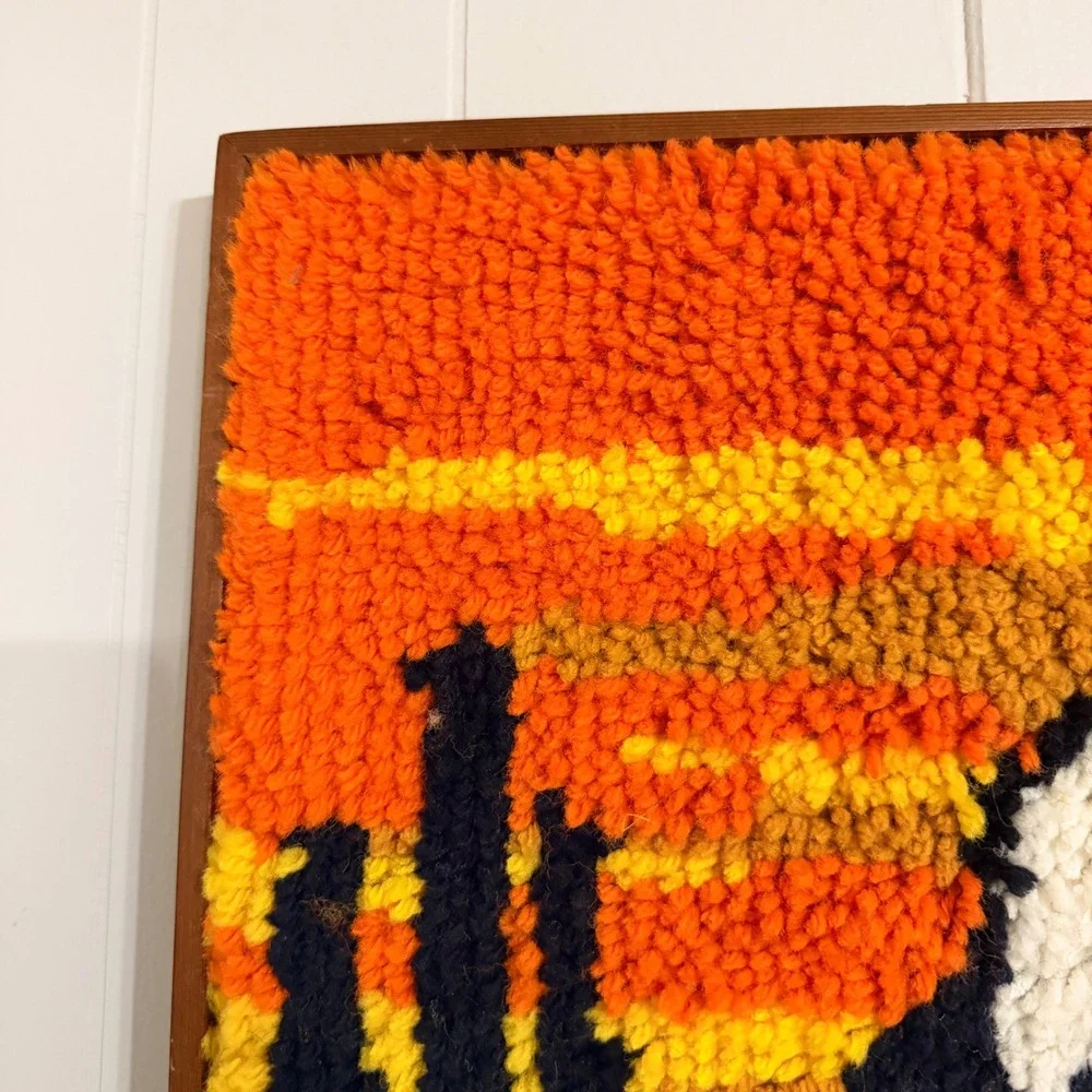 Vintage Latch Hook Wall Hanging Desert Horse Sunset Cactus Framed Yarn Art 24x19